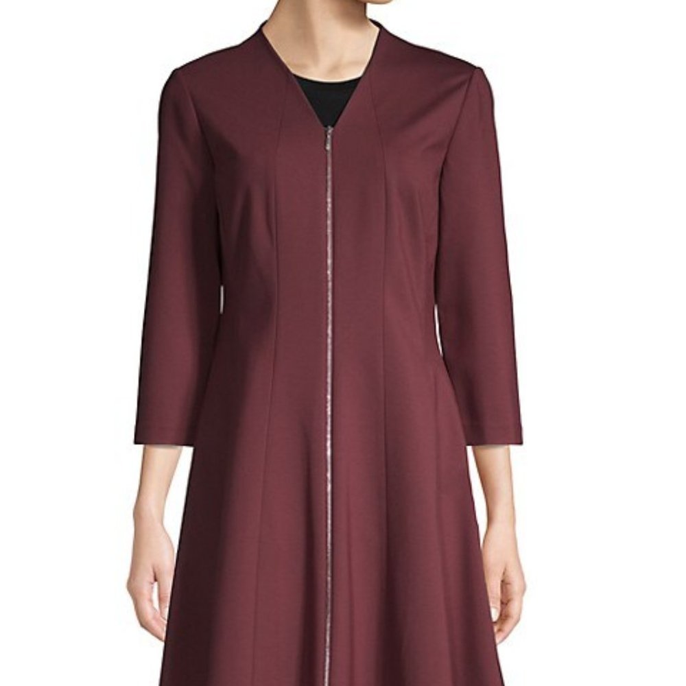 LAFAYETTE 148 NY Rosalie Fit & Flare Front Zip Dress in Rhubarb Size12P NWOT